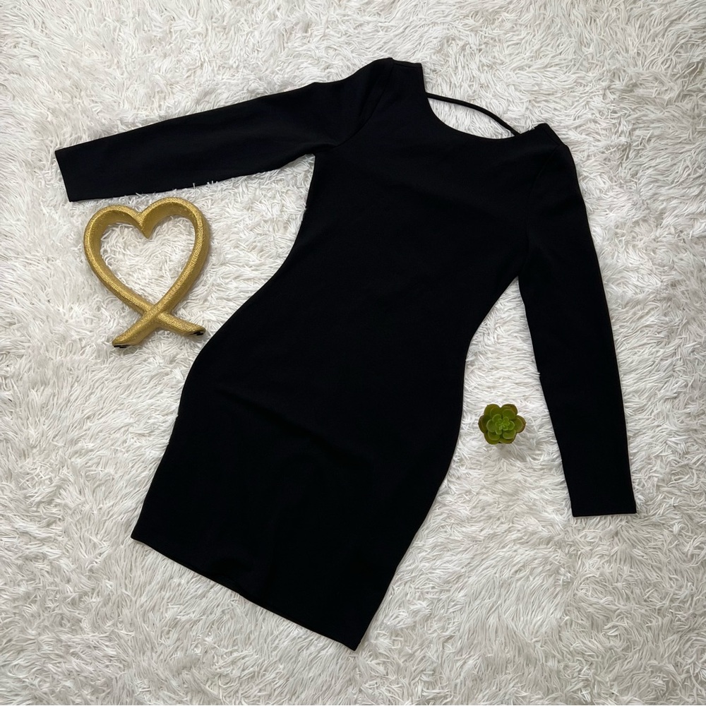 Express Black Asymmetrical Long Sleeve Bodycon Dress